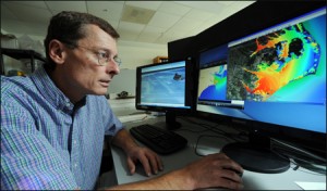 Dr. Rick Luettich uses the Coastal Emergency Risks Assessment website to display ADCIRC storm surge model results.