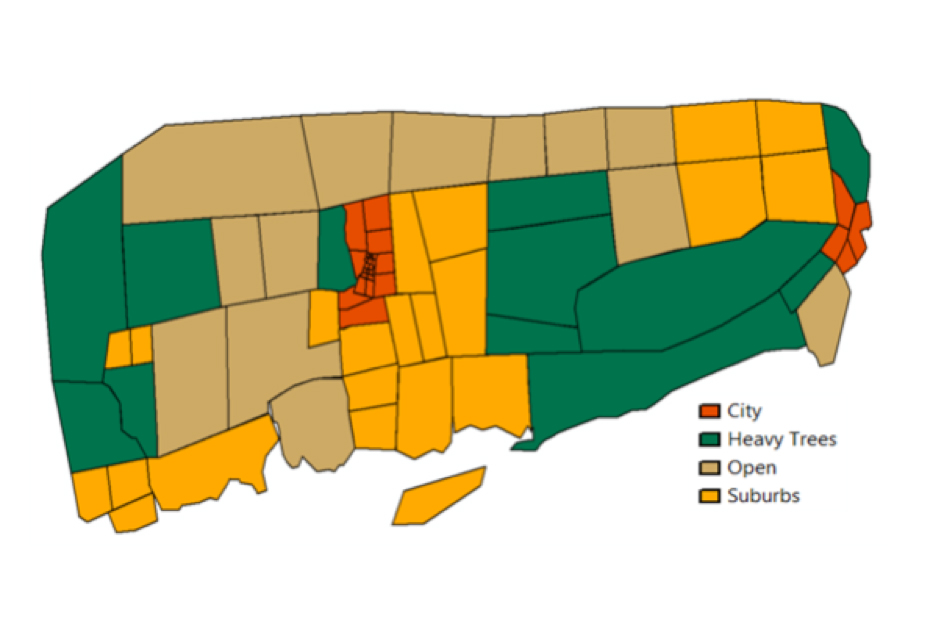 Land cover designations in CLARC, an artificial community used to test the COMSURE models, is shown.