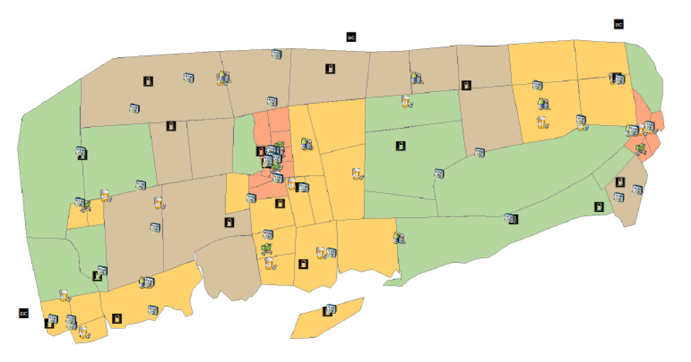 Commercial facilities are mapped in the artificial CLARC community.