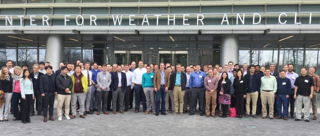 ADCIRC Week 2018 attendees pose in front of the National Oceanic and Atmospheric Administration (NOAA) Center for Weather and Climate Prediction in College Park, Md. Photo by Jian Kuang.