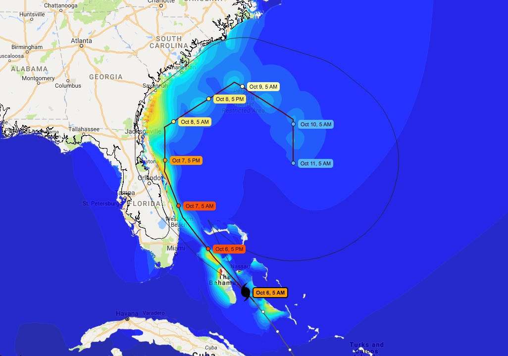 The CERA website shows Matthew's projected storm path and surge on Oct. 6, 2016, as the storm made its way up the East Coast.