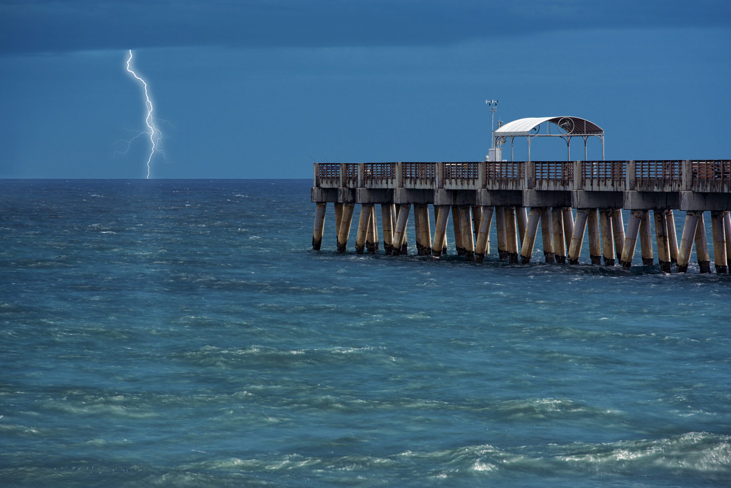 Lightning over water at Delray Beach, Florida