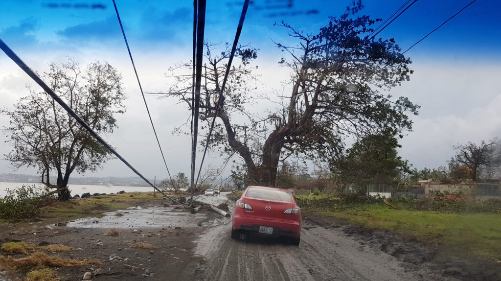 Damage along PR-102 near Guanajibo on Mayagüez coast. Photo by Ismael Pagán-Trinidad.