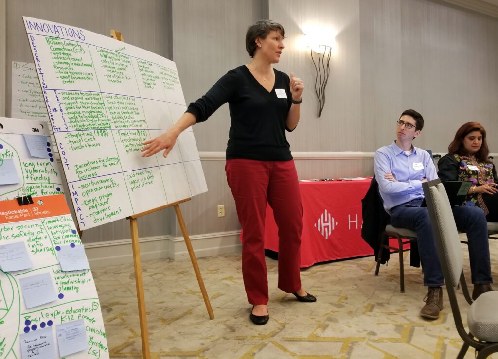 Lindy Betzhold from Baldwin Group / NOAA Office for Coastal Management facilitates a breakout group during the Southeast Disaster Recovery Partnership workshop in January 2019. Photo submitted.