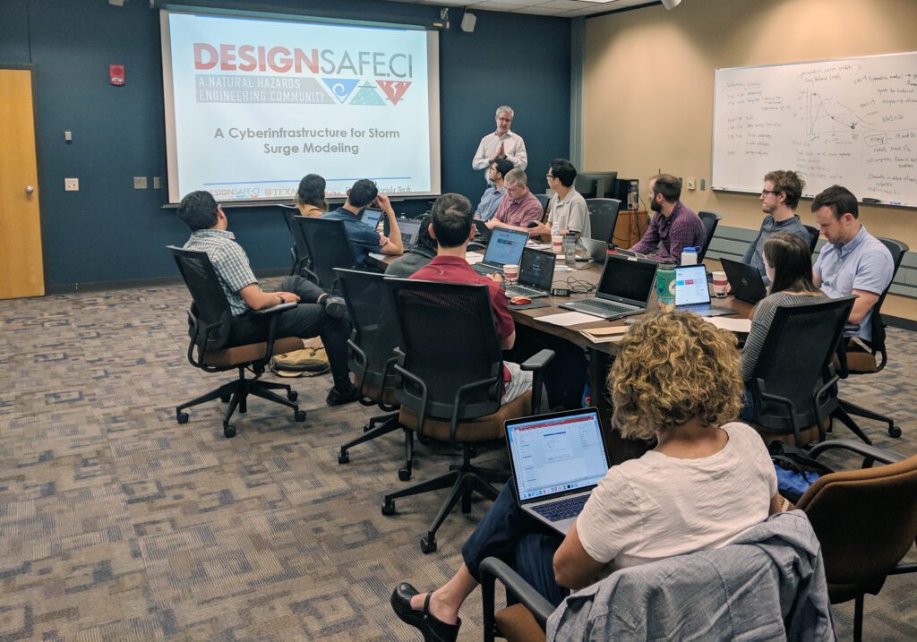 Clint Dawson of the University of Texas-Austin instructs a group on the basics of ADCIRC modeling during Texas ADCIRC Week. Photo by Jason Fleming.