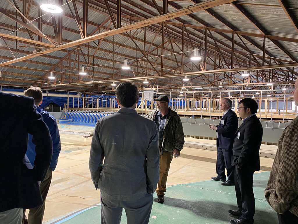 While visiting the Coastal Hydraulics Lab at ERDC, Straub toured the John Day lock and dam model study of the Columbia river.