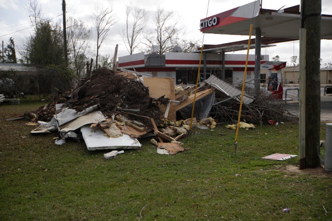 Parts of a Citgo gas station in Blountstown, Fla., sit in ruins after Hurricane Michael hit the community hard in October 2018. Photo by Tori Lynn Schneider/Tallahassee Democrat.