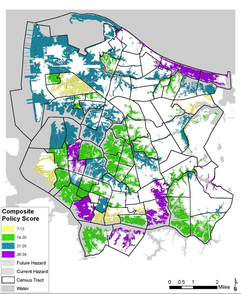 Composite policy scores for Norfolk, Va., based on the Plan Integration for Resilience Scorecard developed through a project led by Coastal Resilience Center PI Dr. Phil Berke.